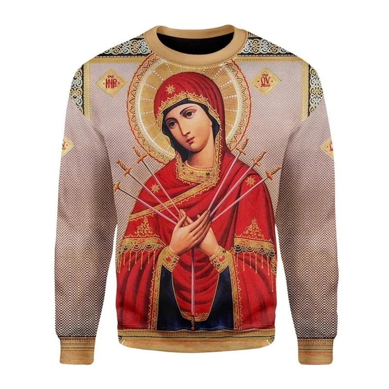 Guadalupe Virgin Mary Sweatshirt 3D Print Unisex Vintage Casual O-neck Long Sleeve Tops Oversized Pullover Gift For Christian