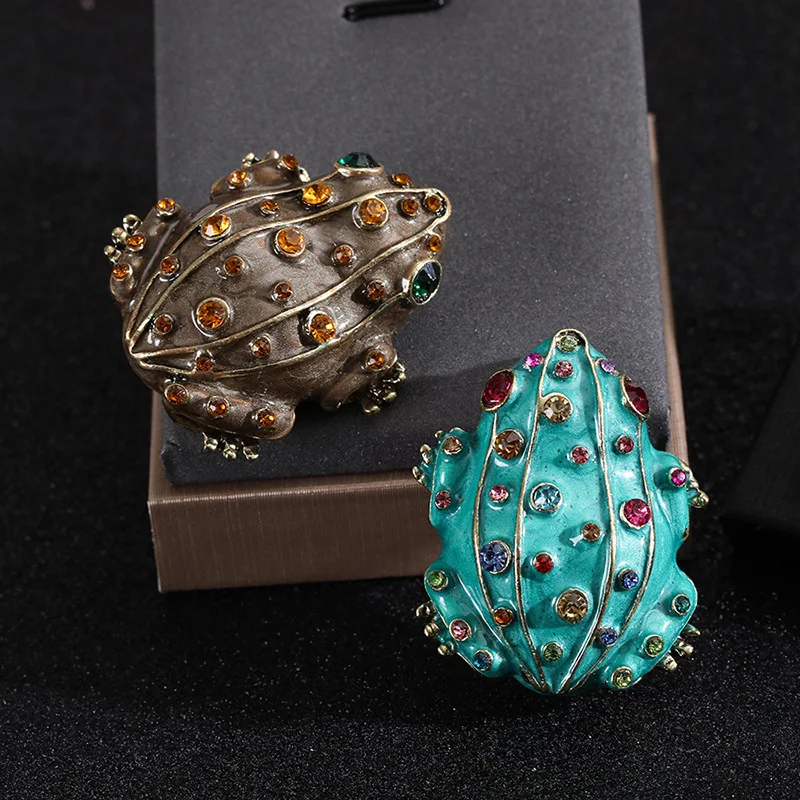 women frog brooch retro enamel inlaid rhinestones party clothing accessories pins jewelry