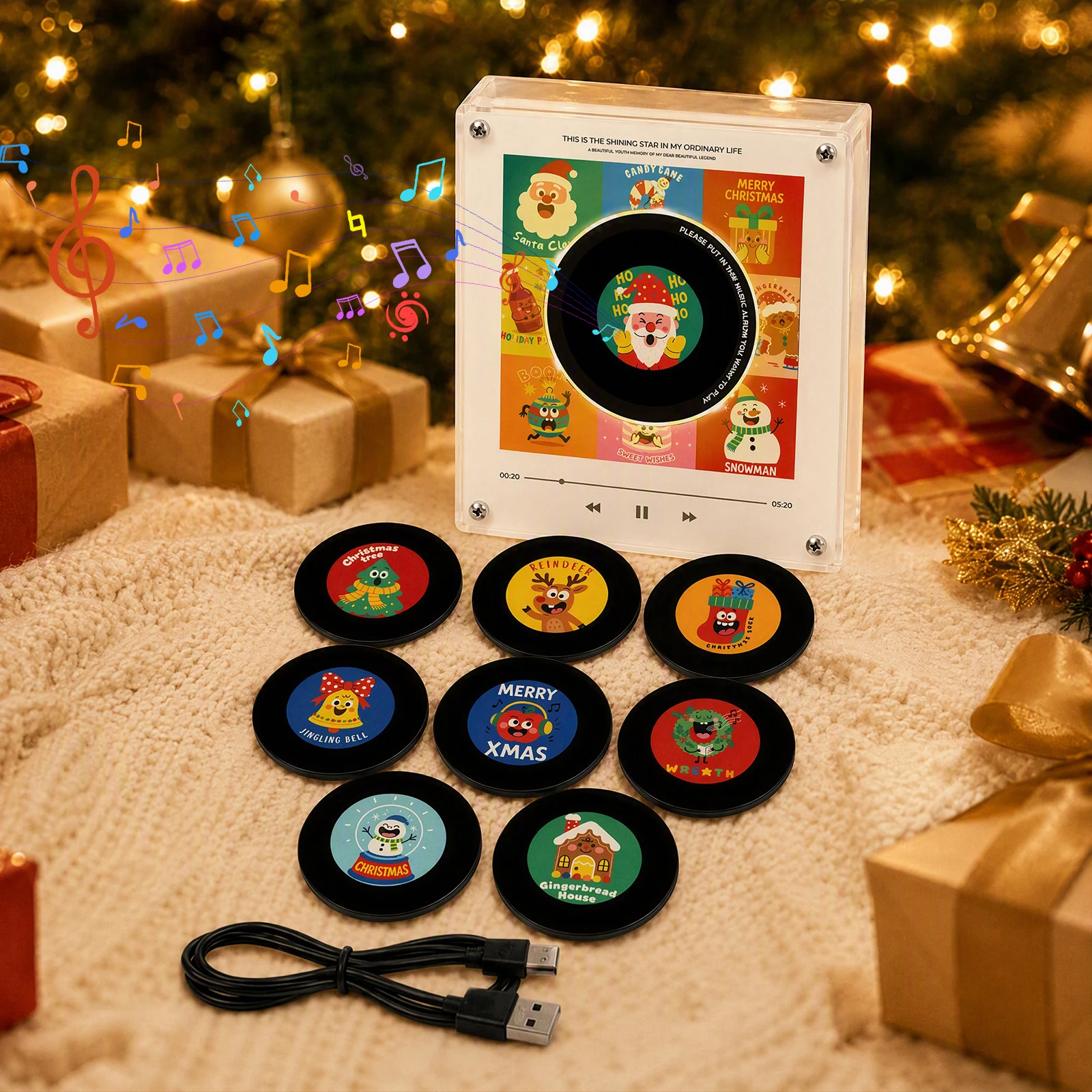 Retro Turntable Mini Vinyl Record Player NFC-compatible Fridge Magnet Rotating LED Night Light Magnetic Base Speaker Decor