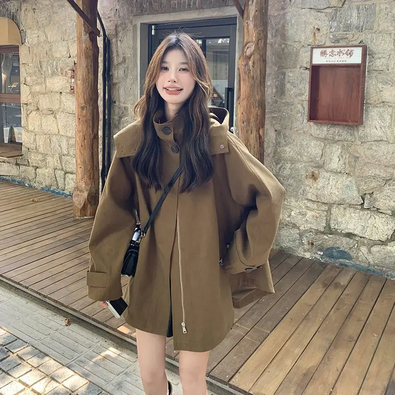 

Женская рабочая одежда, куртка 2025 года, новый свободный длинный плащ с капюшоном, повседневная накидка, ветровка