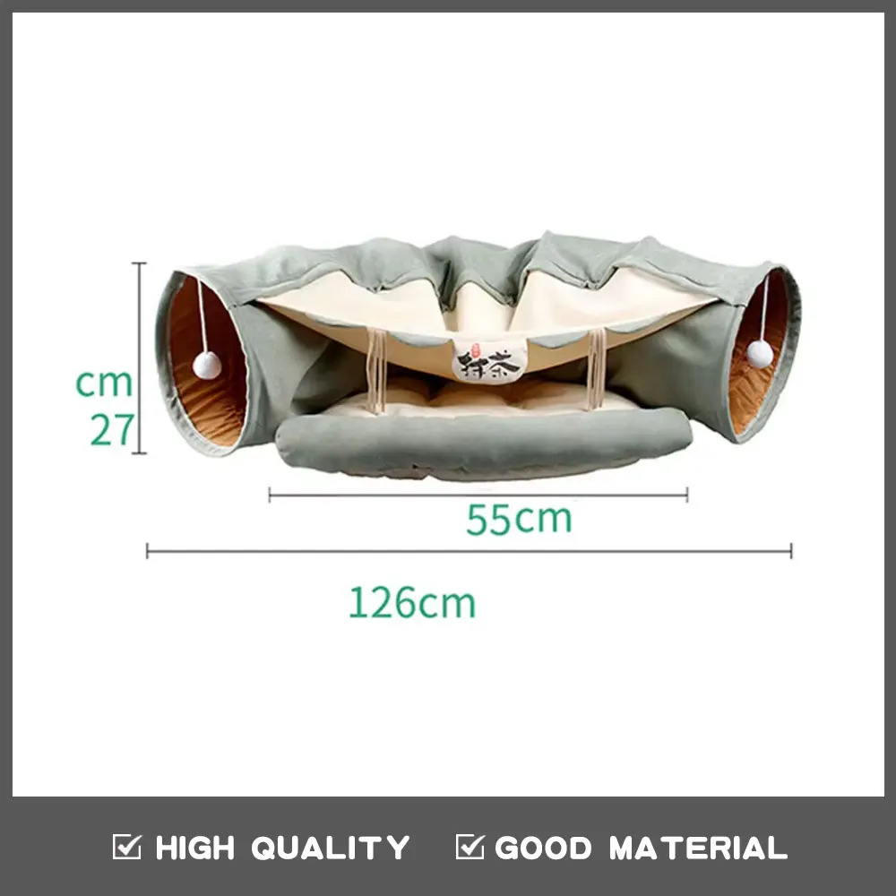 Foldable Cat Bed House Interactive Cat Tunnel Toy Drill Pipe Channel Shell Tube Kitten Cave With Balls Cushion Cats Accessories