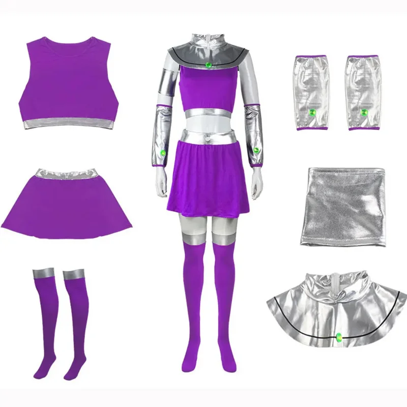 Starfire Costume Halloween Cosplay Princess Outfit Koriandr Sexy Dress Costume Set for Women Purple