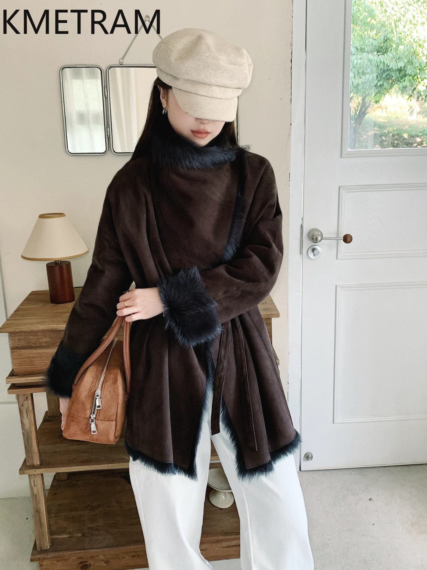 KMETRAM Real Goatskin with Wool Attached Jacket Women Luxury Mid Length Fur Coat 2025 Winter New in Coats Woman Clothing шуба