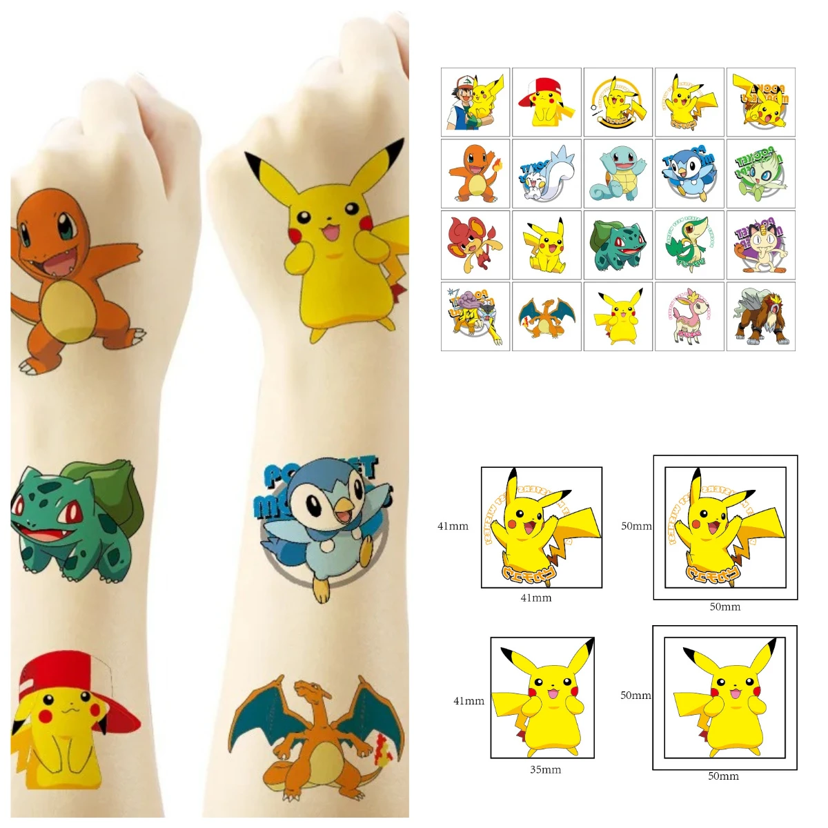 20 piezas pegatinas de tatuaje de Pokémon, pegatinas impermeables para fiesta de Pikachu, dibujos animados divertidos para niños y niñas, regalo de cumpleaños y Navidad, recompensa