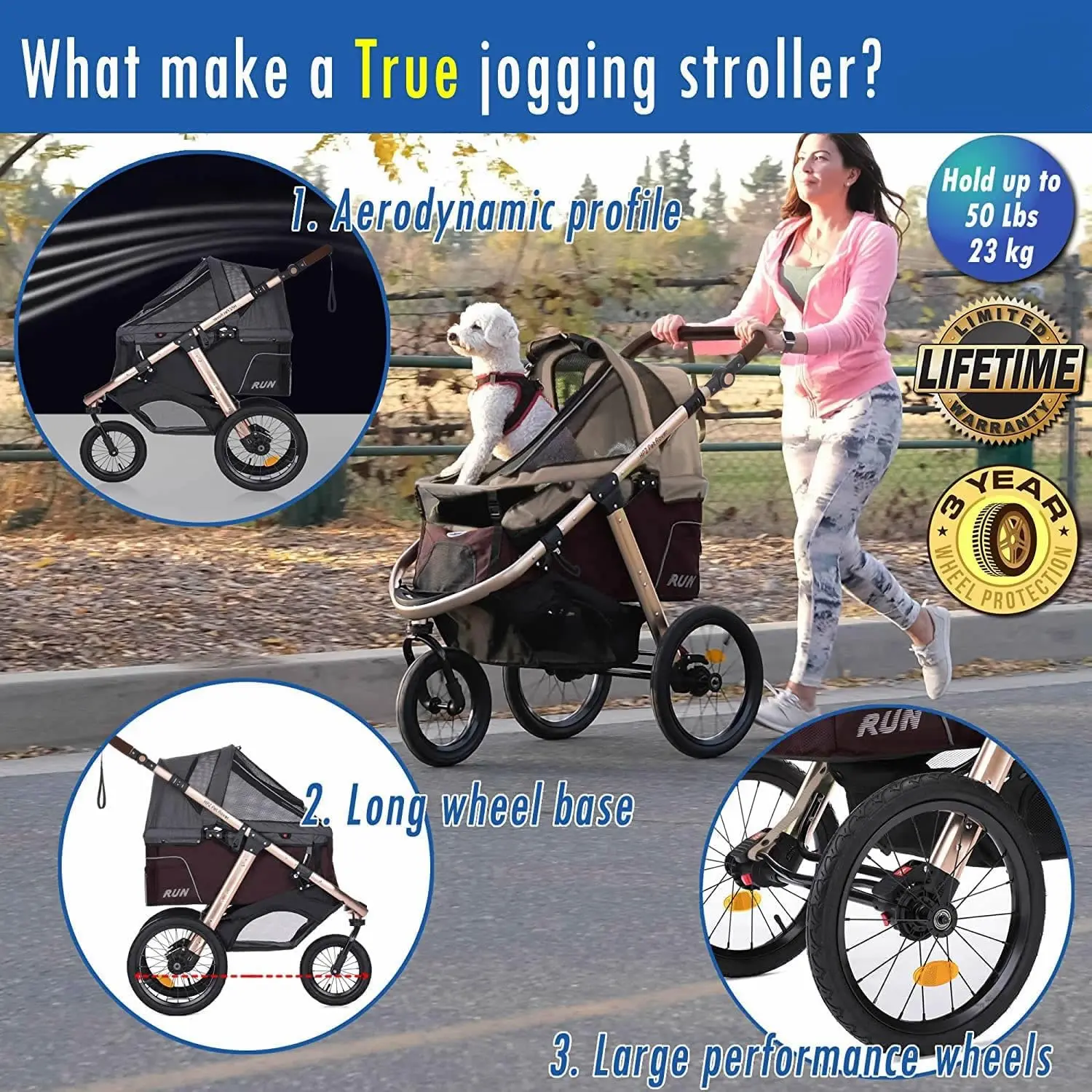 Jogging Sports Stroller with Comfort Rubber Wheels/Zipper-Less Entry/1-Hand Quick Fold/Aluminum Fr