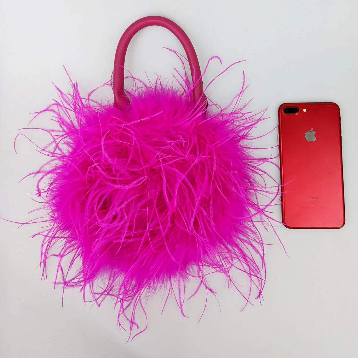 2024 Real Natural Ostrich Feather bag hot pink Mini Handbag Furry Fluffy Women Change Purse For party Evening Clutch Prom Banque