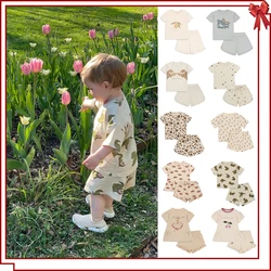 Girls Cartoon Print T-shirt Shorts Summer KS Boys Animals Short Sleeve Tops Kid Casual Vacation Sets Baby Homewear Clothes Suit