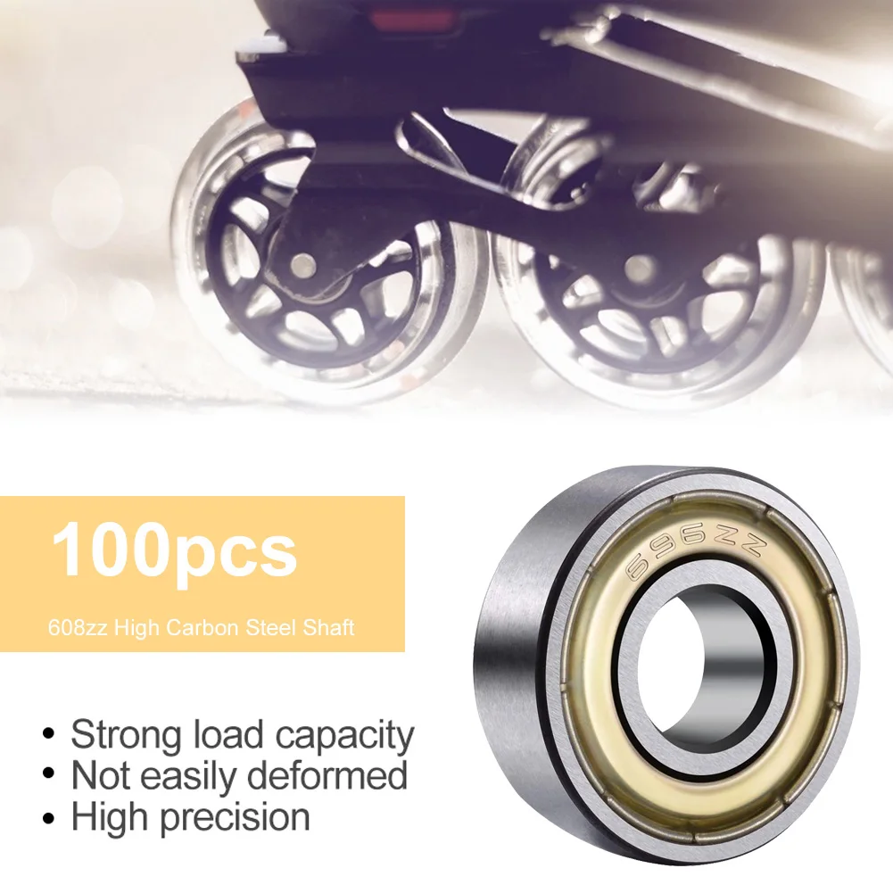 

100Pcs Ball Bearings Deep Groove Bearings Versatile Skateboard Bearings Carbon Steel Sealed Bearings for Skateboards Longboards