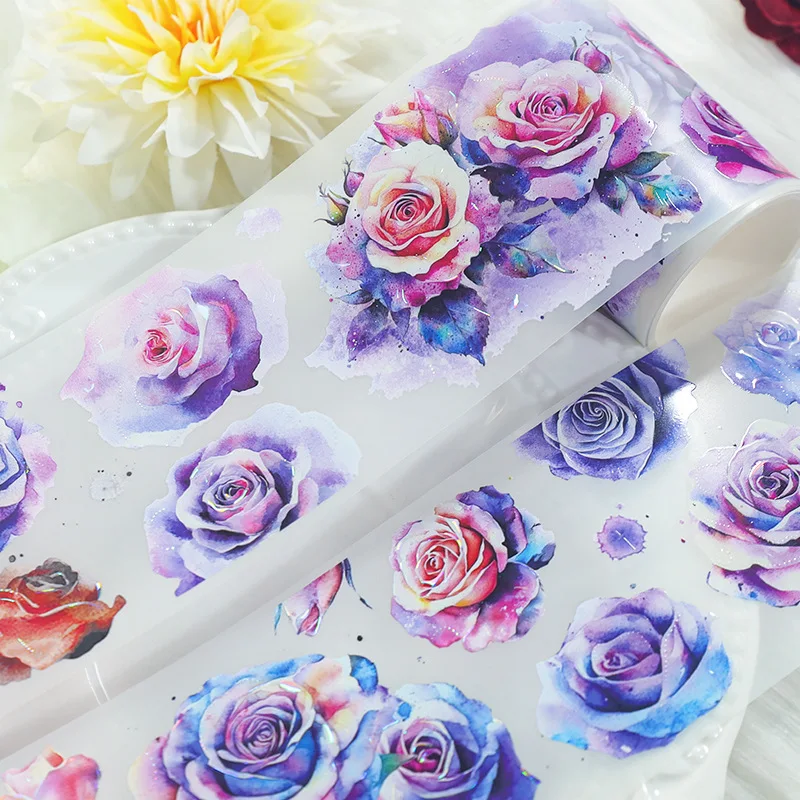 European Hong Kong Style Character Layout Collage Rose Decorative PET Washi Tape Journal Sticker Handmade Craft Supplies Scrap