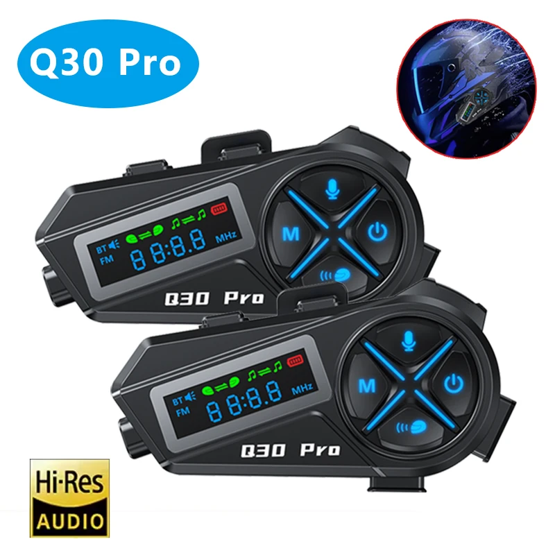 Q30 Pro Summer Motorcycle Helmet Bluetooth Intercom   LED HD Digital Display Music Sharing Intercom Distance 500 Meters
