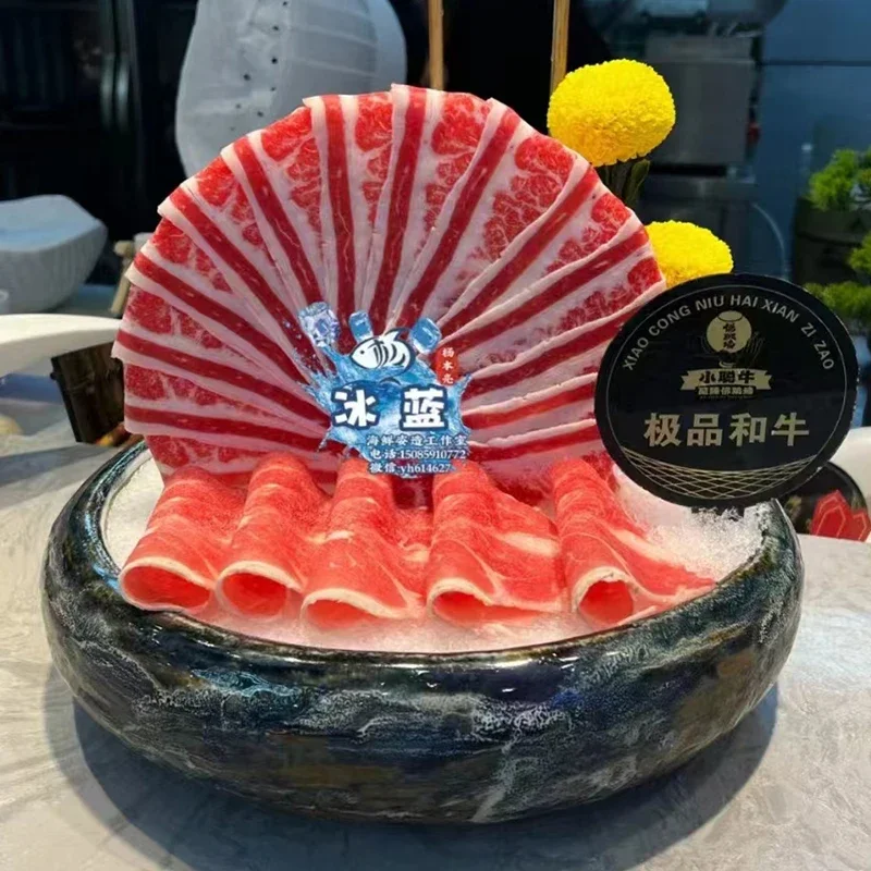 Special-shaped ceramic round bowl hot pot restaurant Snowflake fat beef tableware Internet celebrity creative