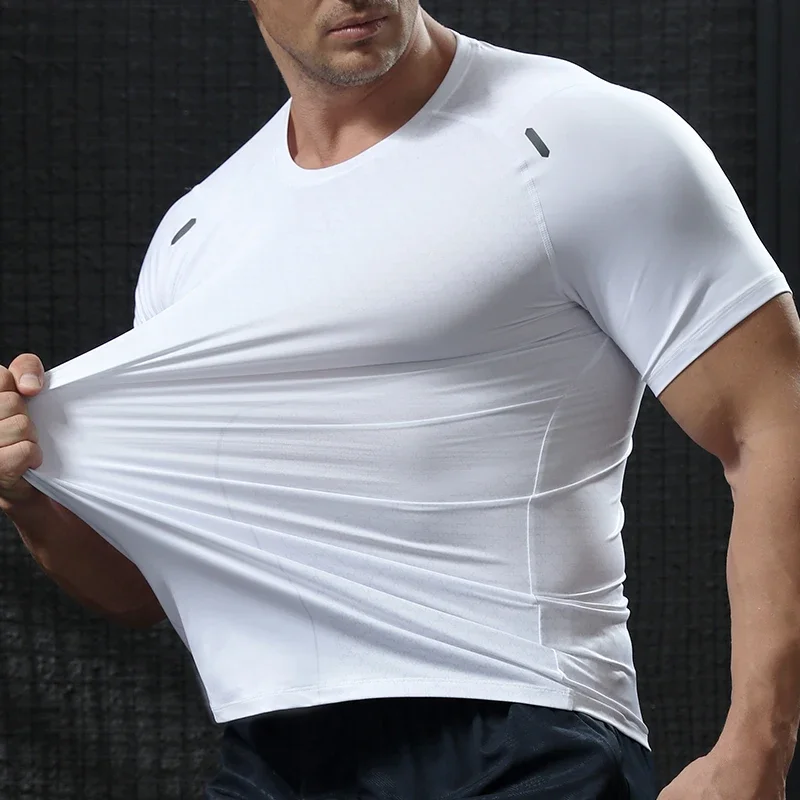 Men Gym Muscle Short Sleeve Breathable Sports Stretch Fitness Jersey Marathon Athletics Sweatshirts Basketball Training T-Shirts