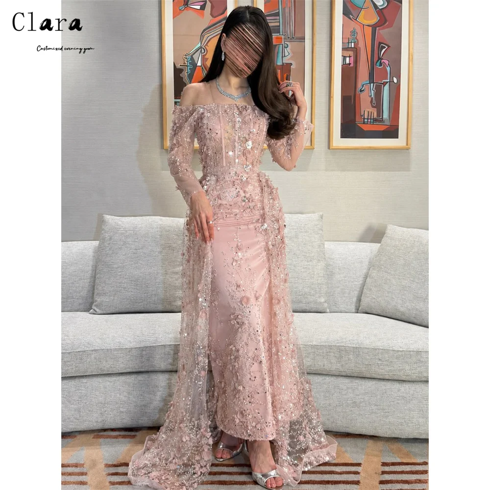 Clara Maßgeschneidertes Rosa Spitzenkleid mit 3D-Blumen Fishtail Langes Abendkleid 2026 Luxuriöses Partykleid Elegante Damenkleider für Hochzeitsfeier