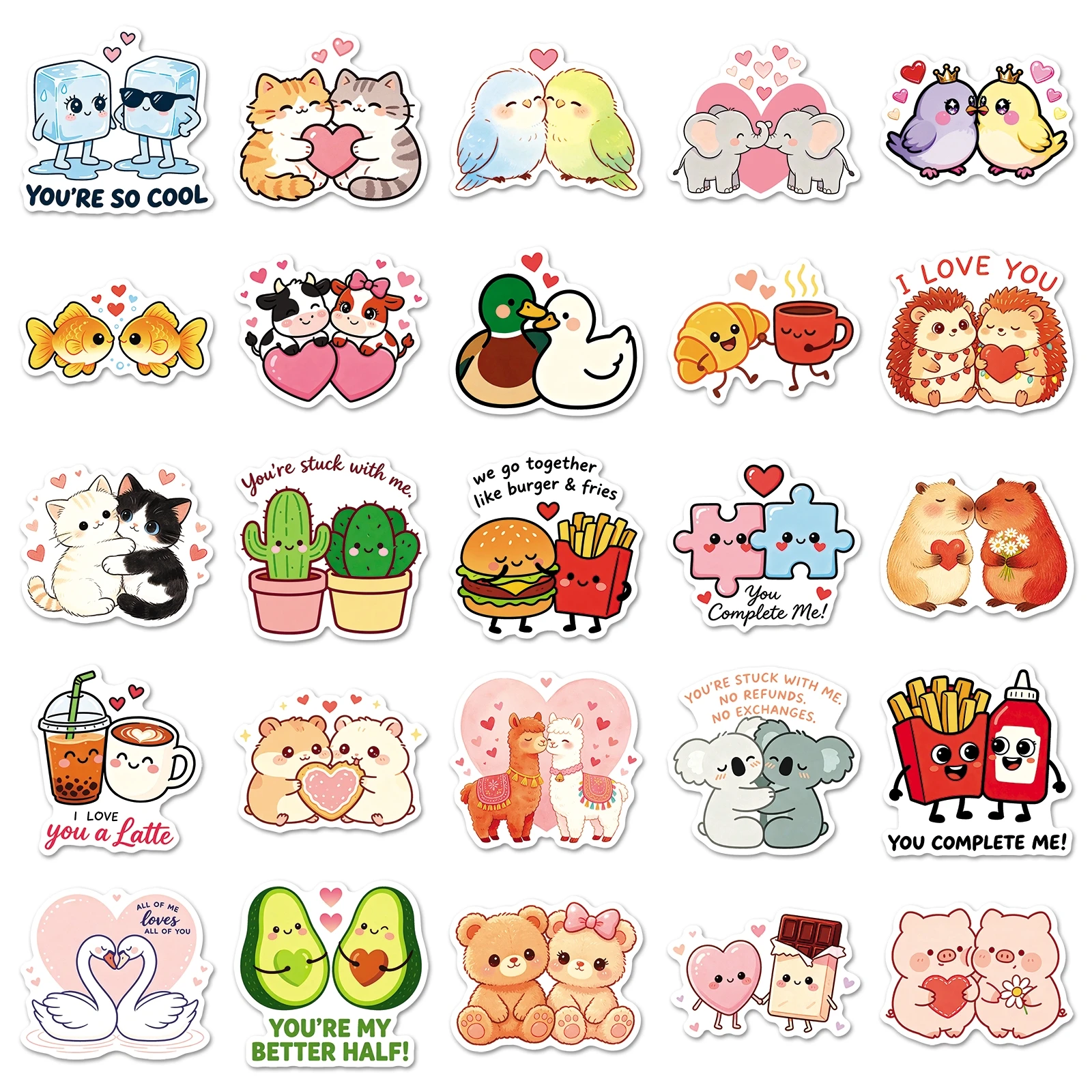 50Pcs Cartoon Cute Lovers Waterproof Sticker Skateboarding Snowboard Retro Vinyl Sticker