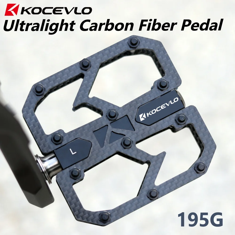 KOCEVLO Carbon Fiber Pedal Ultralight 195g MTB Titanium Shaft 3 Bearings Road Bike Pedal Anti Slip Racing Pedal