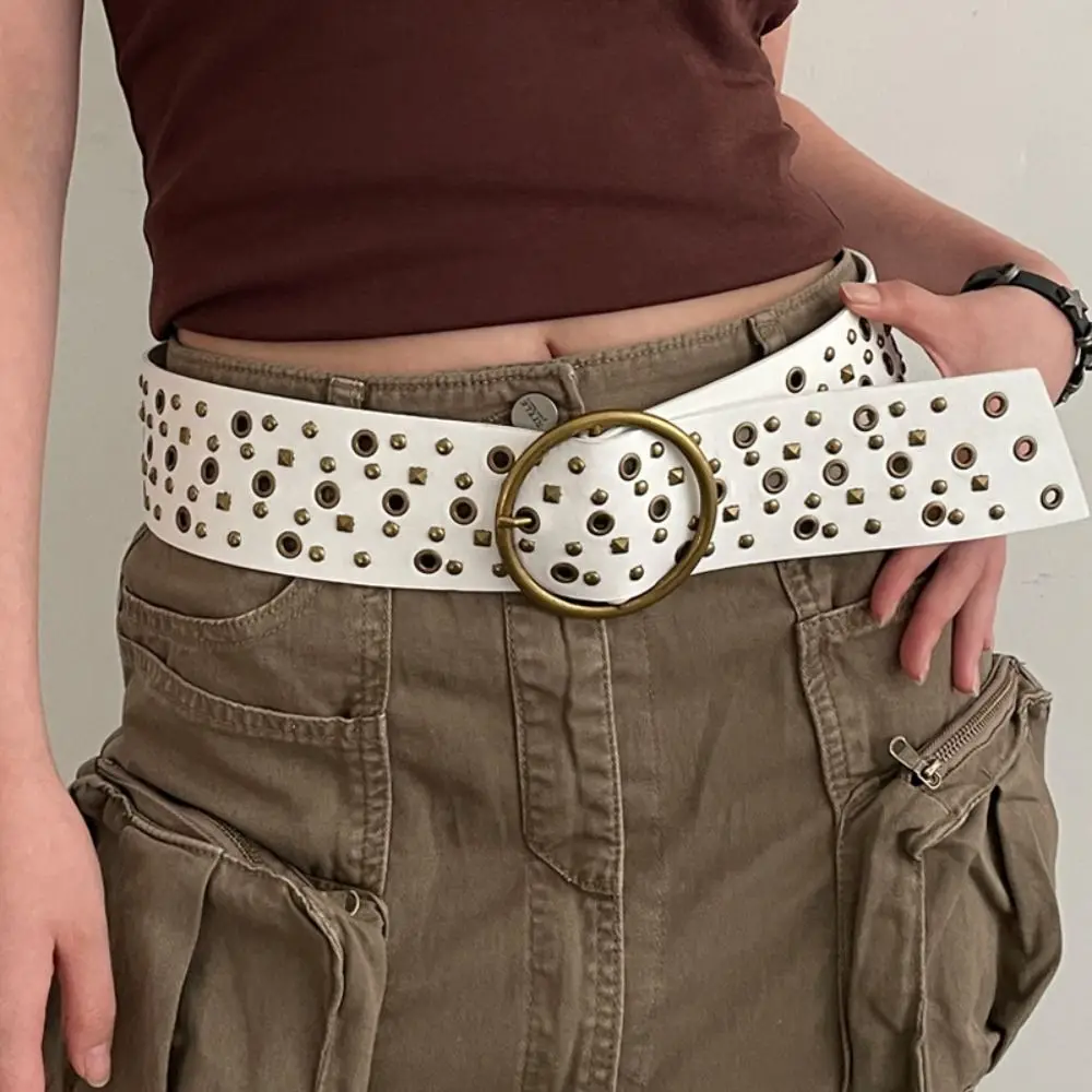 

Punk Rock Chic Rivet Belt Harajuku Y2K Metal Round Buckle Waistband Vintage Trouser Dress Belts