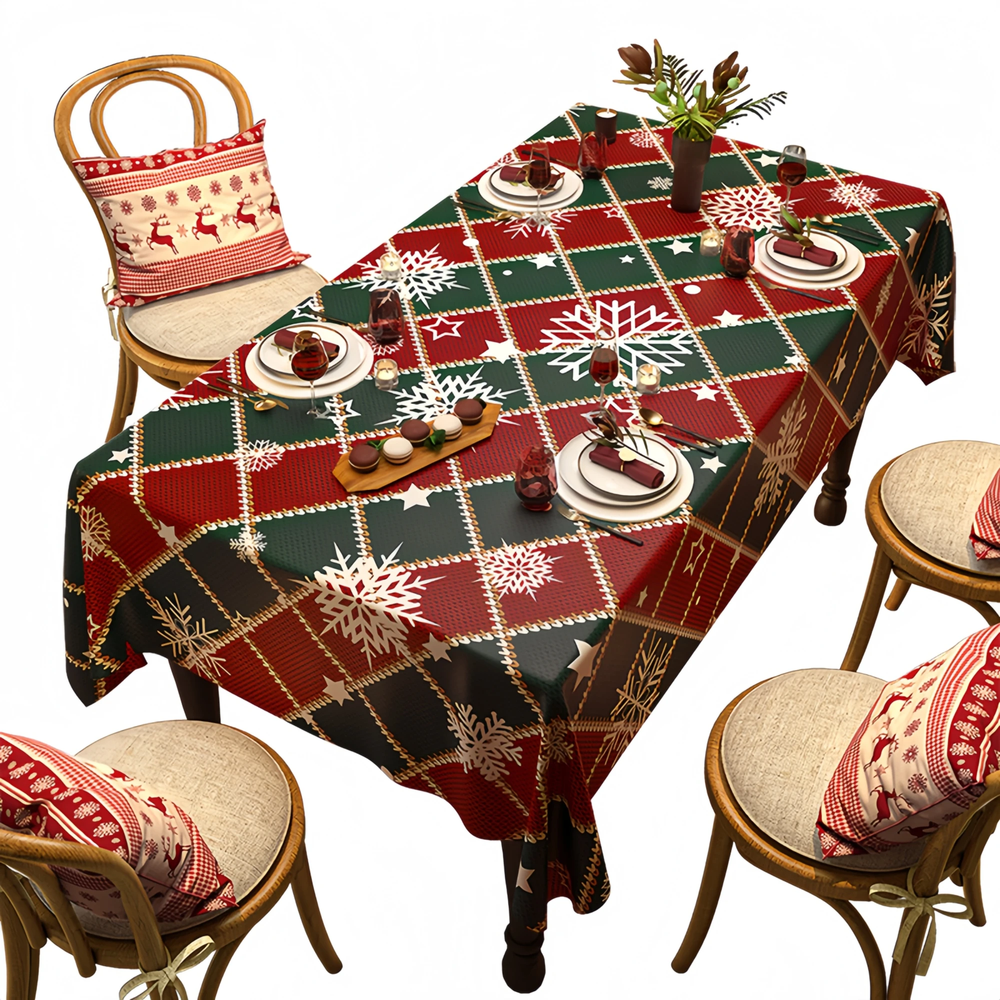 

Christmas Tablecloth PVC Waterproof - Santa Snowman Reindeer Theme for Kitchen Dining Party Decor -21 Designs 12 Sizes Available
