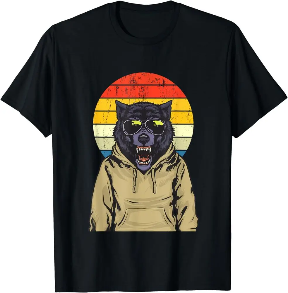 Retro Sunset Wolf With Hoodie,Unisex T-shirts For Man Woman Short Summer Tees Casual Cotton Luxury Brand Fashion Couple's Cloths