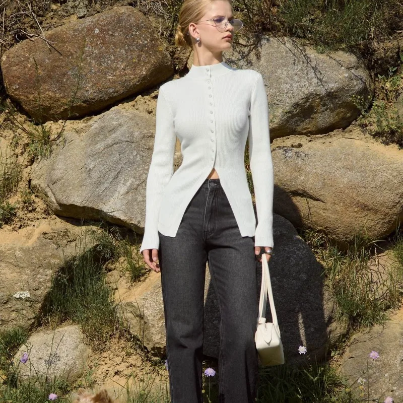 2025 Maglione cardigan monopetto aderente elegante da donna alla moda invernale 2021, maglione caldo con strato interno slim fit