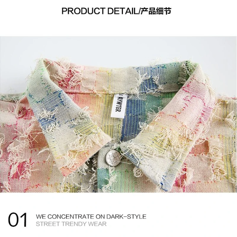 BEIANJI men clothing 2025 American street tassel color checkerboard denim jacket men's autumn niche versatile jacket street wear