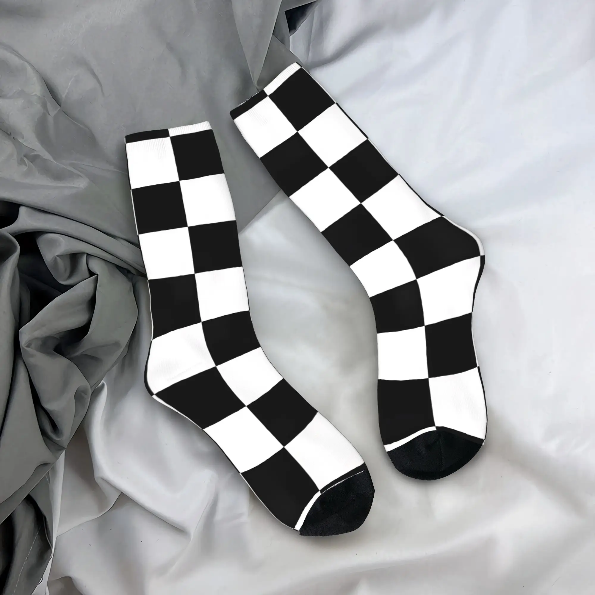 Unisex Men Socks Black and white check  Stockings Autumn Fashion Warm Soft Socks Graphic Running Sports Anti-Slip Socks