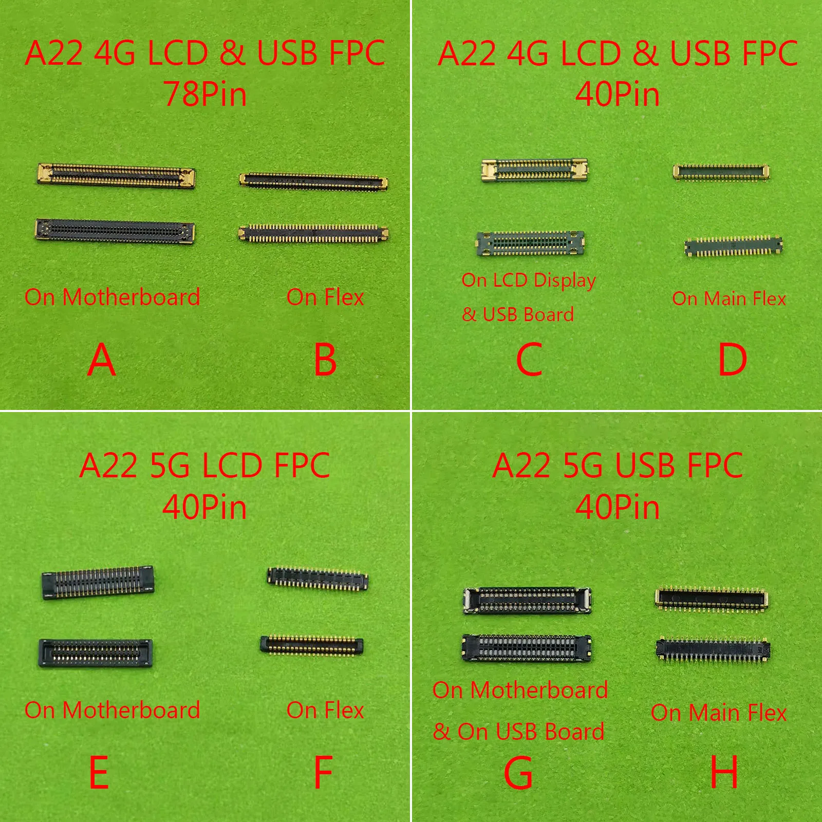 2Pcs 40 78 Pin LCD Display Screen Flex FPC Connector USB Charger Charging Plug For Samsung Galaxy A22 4G A225F A225 SM-A226B