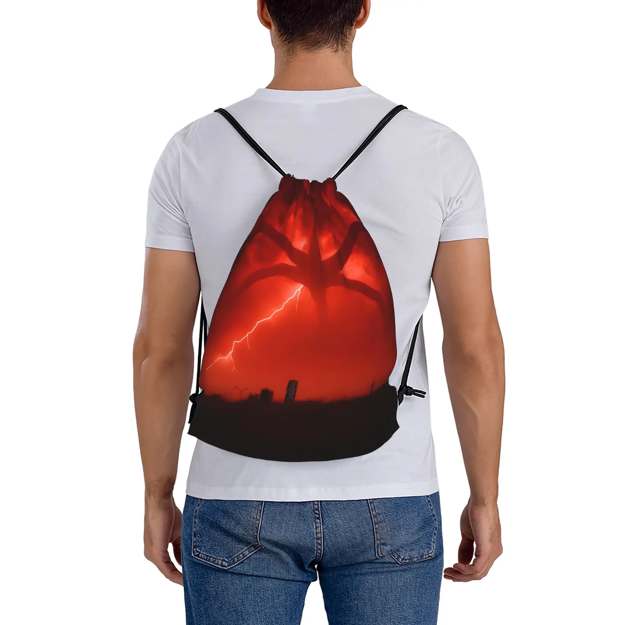 Mind Flayer 7 ST Multi-function Pocket Men Women Storage Backpack Teenager Travel Bag Print Drawstring Bags