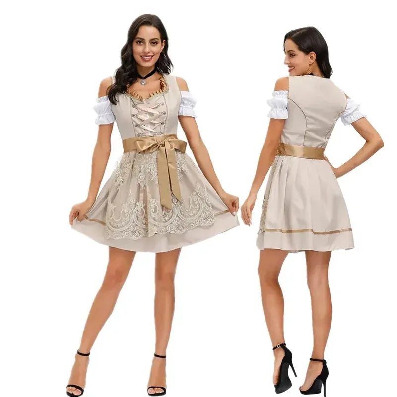 

High Quality Traditional German Beer Girl Costume Bavarian Oktoberfest Dirndl Dress For Women Cosplay Halloween Fancy Dress
