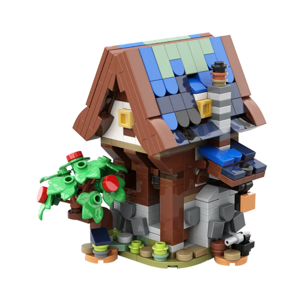 

Gobricks MOC Mini 21325 Medieval Blacksmiths Store Building Blocks Virgin Forest Tree House Model Retro diy Bricks Toy Kids Gift
