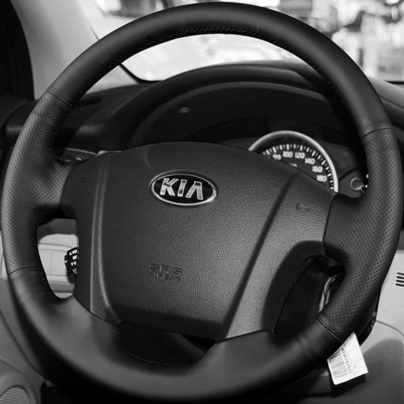 DIY Black Breathable Genuine Leather Car Accessories Steering Wheel Cover For Kia Sportage 2 2005 2006 2007 2008 2009 2010