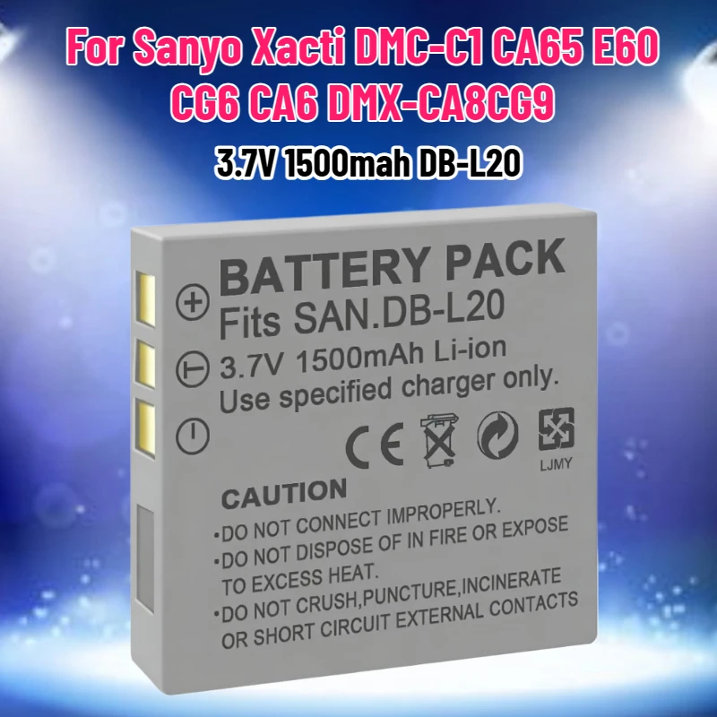 3.7V 1500mah DB-L20 Battery for Sanyo Xacti DMC-C1 CA65 E60 CG6 CA6 DMX-CA8CG9 Camera Battery