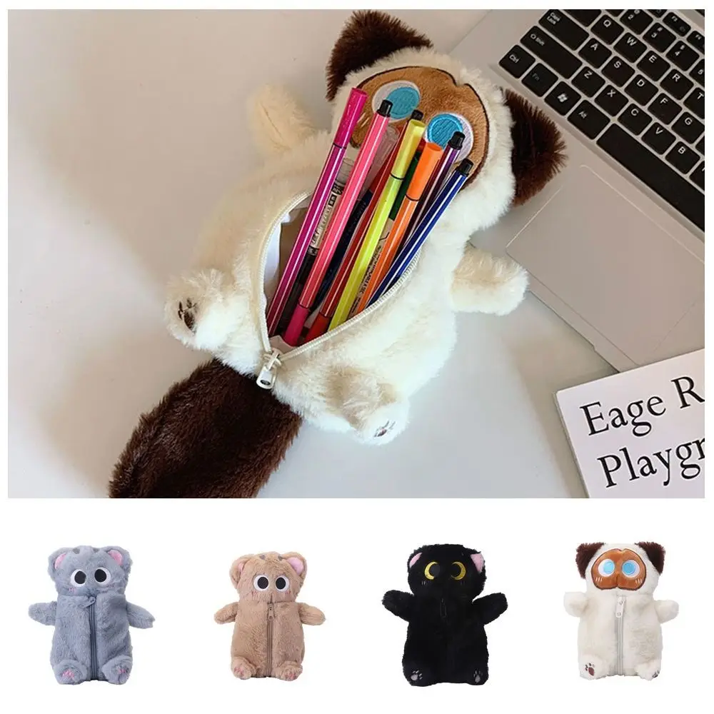 

Siamese Cat Plush Pencil Case Stuffed Animal Pen Storage Bag Stationery Bag Large Capacity Makeup Bag Cat Pencil Bag Learning