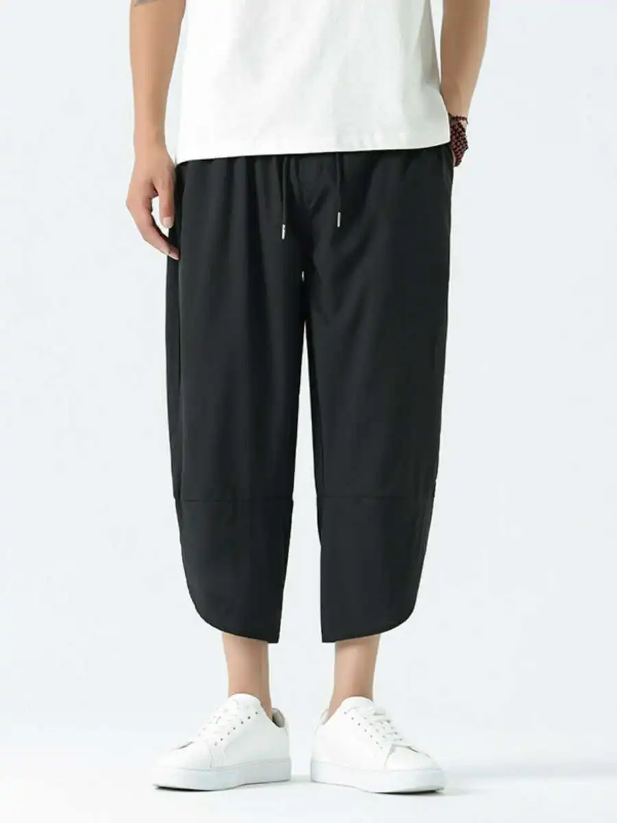 

Новые мужские летние брюки из ледяного шелка, быстросохнущие, широкие, свободного кроя, в стиле Harlan, модные, больших размеров, повседневные