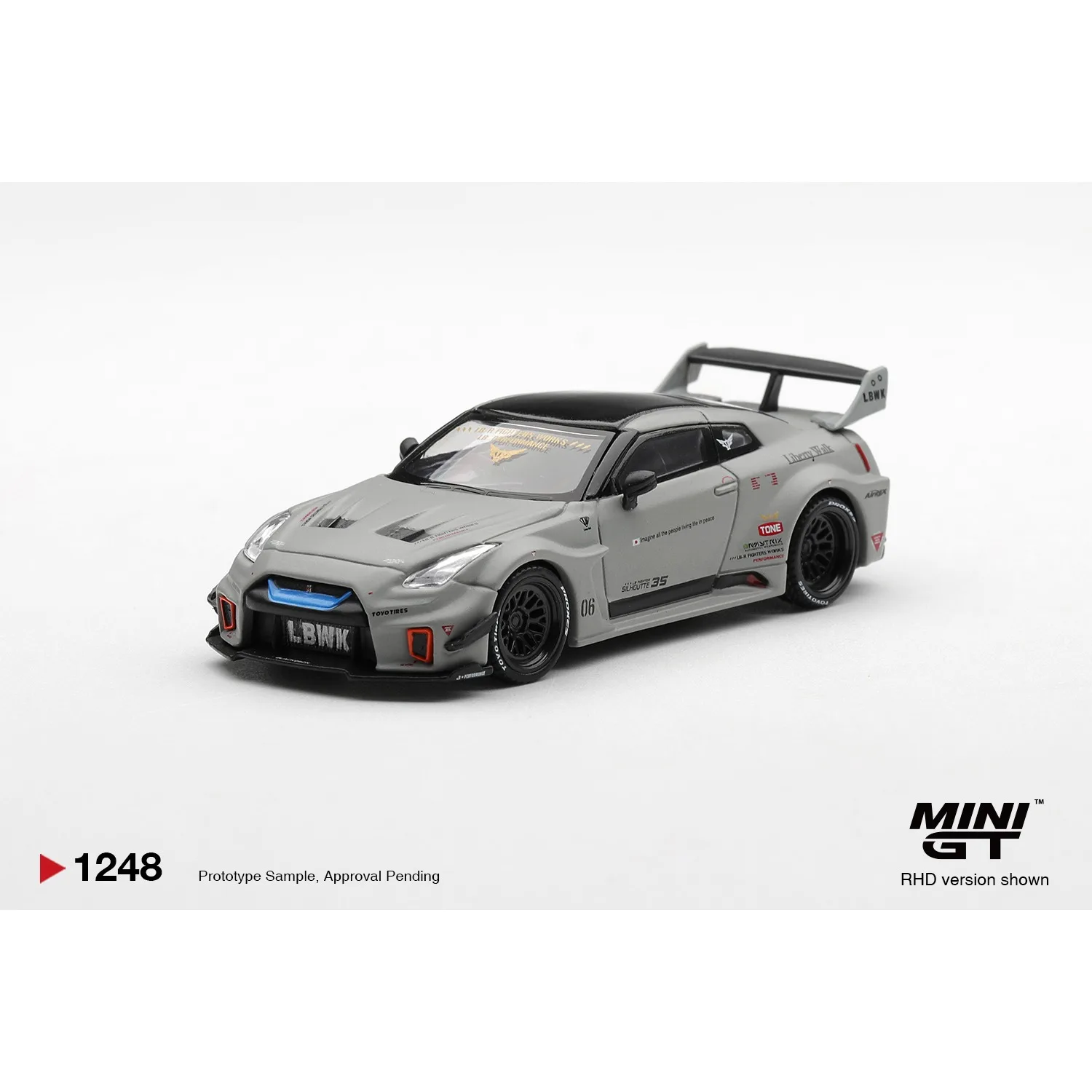 MINI GT 1:64 Nissan LB-Silhouette WORKS GT 35GT-RR Ver.1 Matowy Szary Model Samochodu z Odlewu Stopu Metali, Kolekcja, Prezent — 2