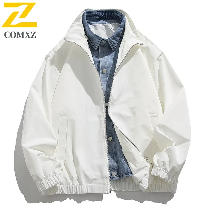 COMXZ New Jacket Men High Fashion Solid Color Stand Collar Climbing Versatile Coat Streetwear Windproof Autumn Windbreaker