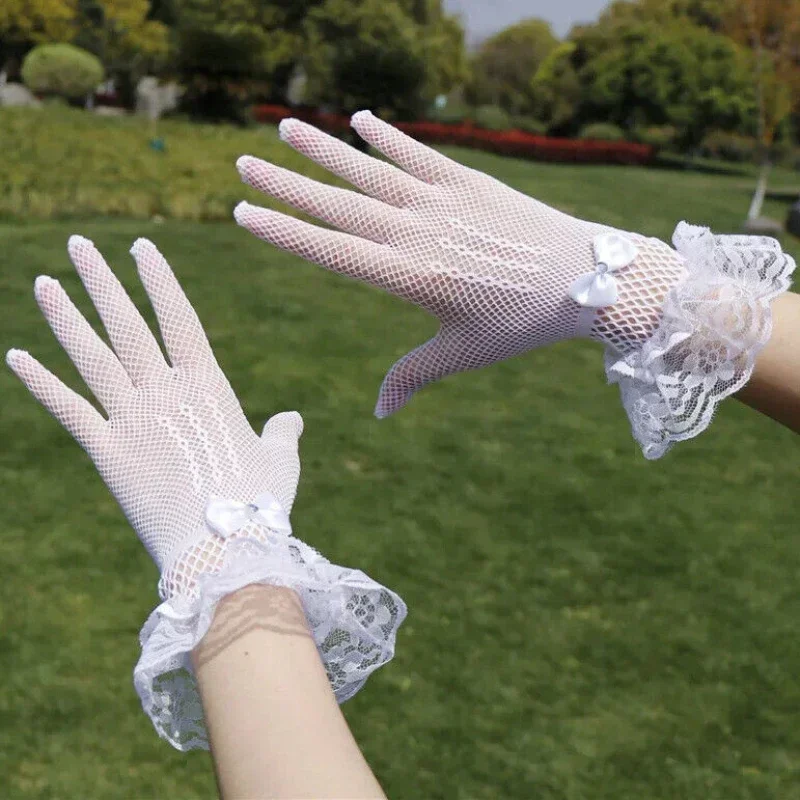 Japanese Soft Girl Black White Lace Gloves Girl gothic Lolita Mesh Bow Flower Lace Gloves Sweet Wristband Maid Cosplay Jewelry