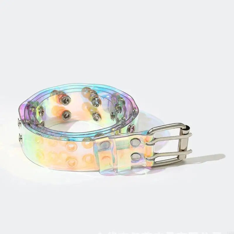 

N5KB Adult Transparent Waist Belt with Adjustable Double Pin Buckle Waistband Clear Waist Belts for Rock Fan Wear Resistant
