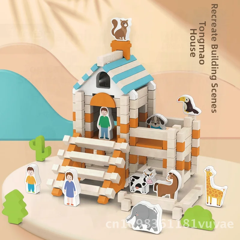 Zestaw drewnianych klocków dla dzieci - duże elementy, chińska konstrukcja wpuszczająco-wtykowa, zabawka dom dla architektów Luban dla dzieci w wieku...