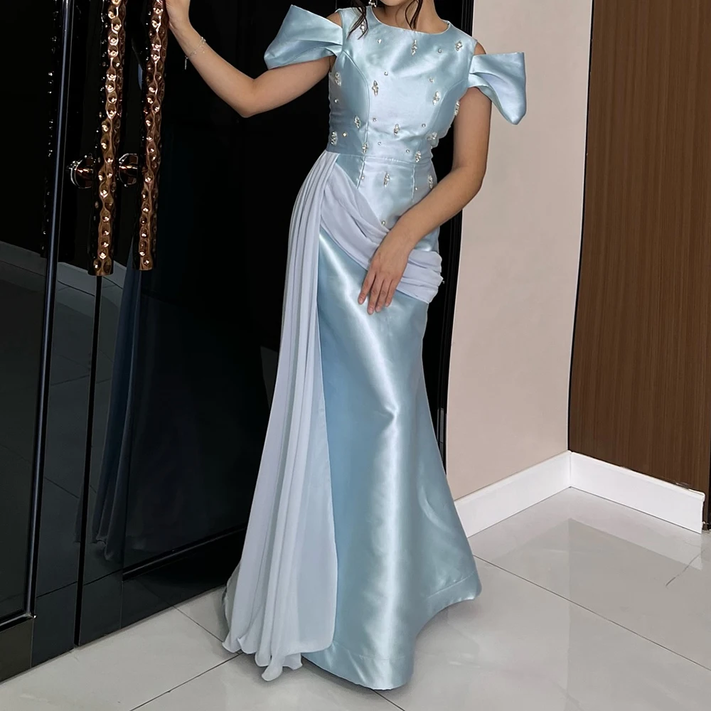 فساتين سهرة مخصصة على شكل حرف a بطول الكاحل ورقبة سكوب بدون أكمام فستان حفلات موضة كريستال مطوي بسيط ثنيات للحفلات #1