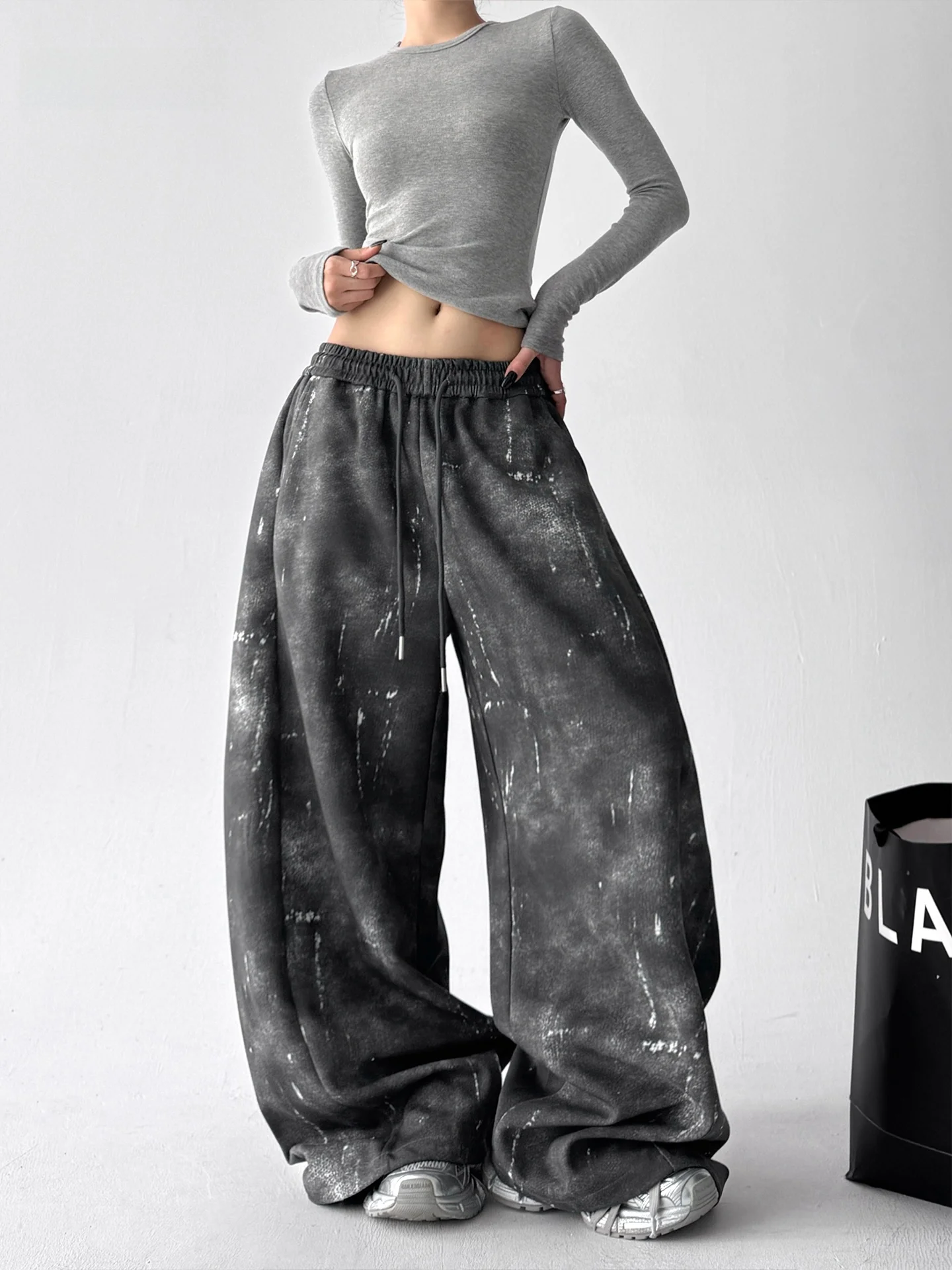 

Женские широкие брюки тай-дай с высокой талией, прямого кроя, для уличных танцев, повседневные, спортивные, модные, с эффектом похудения