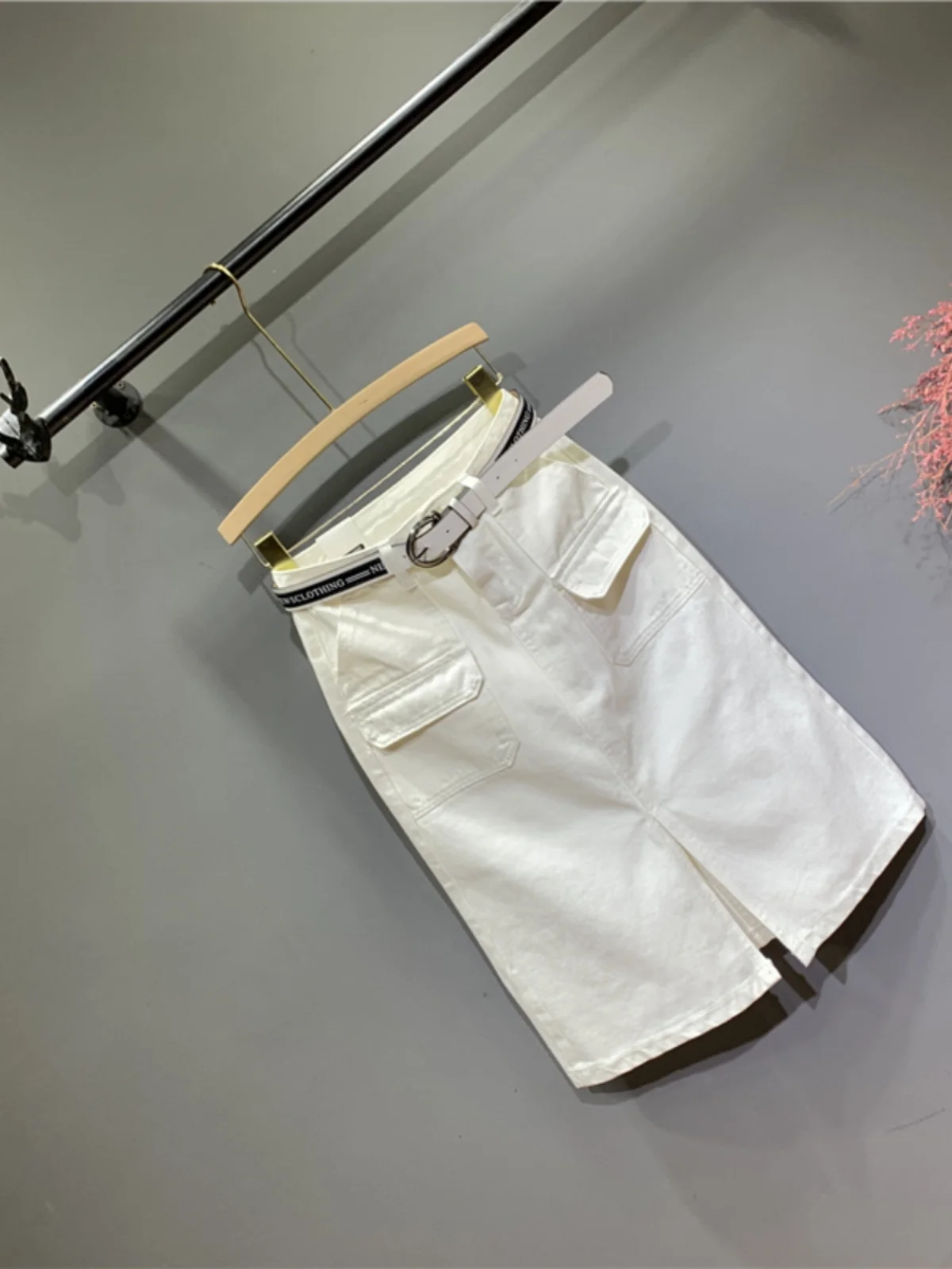 

Women's Petite Denim Skirt, High Waist Midi Pencil Skirt with Multi-Pockets