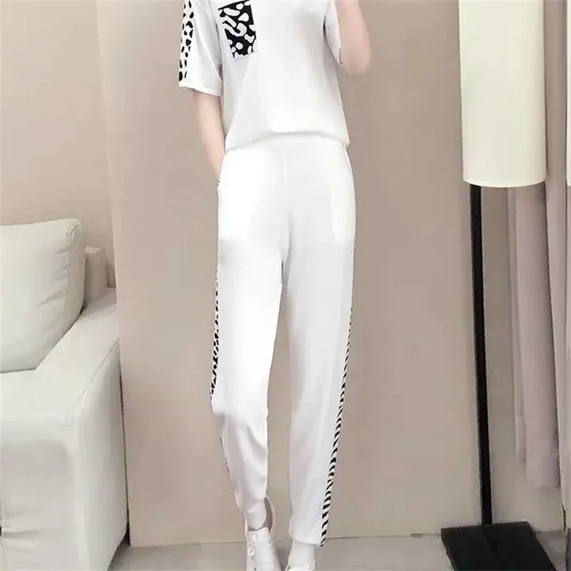 Sports Suit For Women Summer Two Piece Set 2023 New Female Pants Two Piece Set Ladies Casual Sportswear Suit Short Sleeve 2PCS