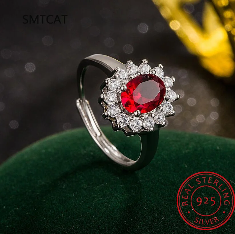 Princess Diana 2.6ct Created Red Ruby 925 Sterling Silver Halo Ring for Women Engagement Gemstone Fine Jewelry