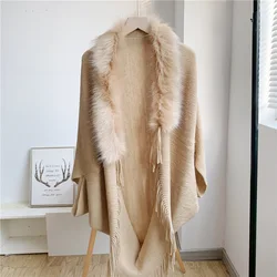 Imitate Fur Collar Winter Shawls And Wraps Bohemian Fringe Oversized Womens Winter Ponchos And Capes Sleeve Cardigan Khaki Cloak