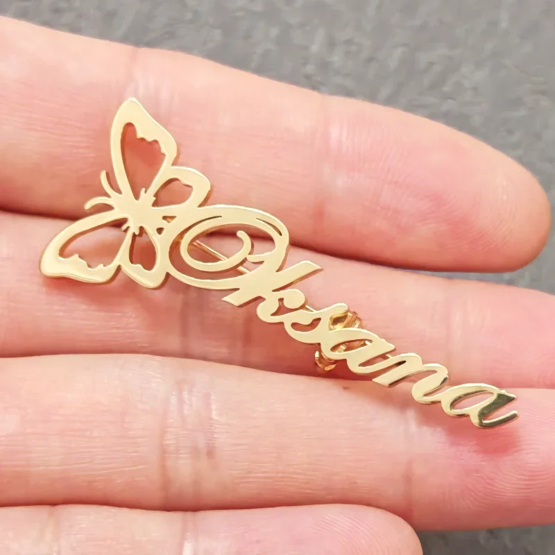 

Persona Custom Butterfly Name Brooch Metal Stainless Steel Pins Suit Accessories Women Jewelry Birthday Wedding Gift