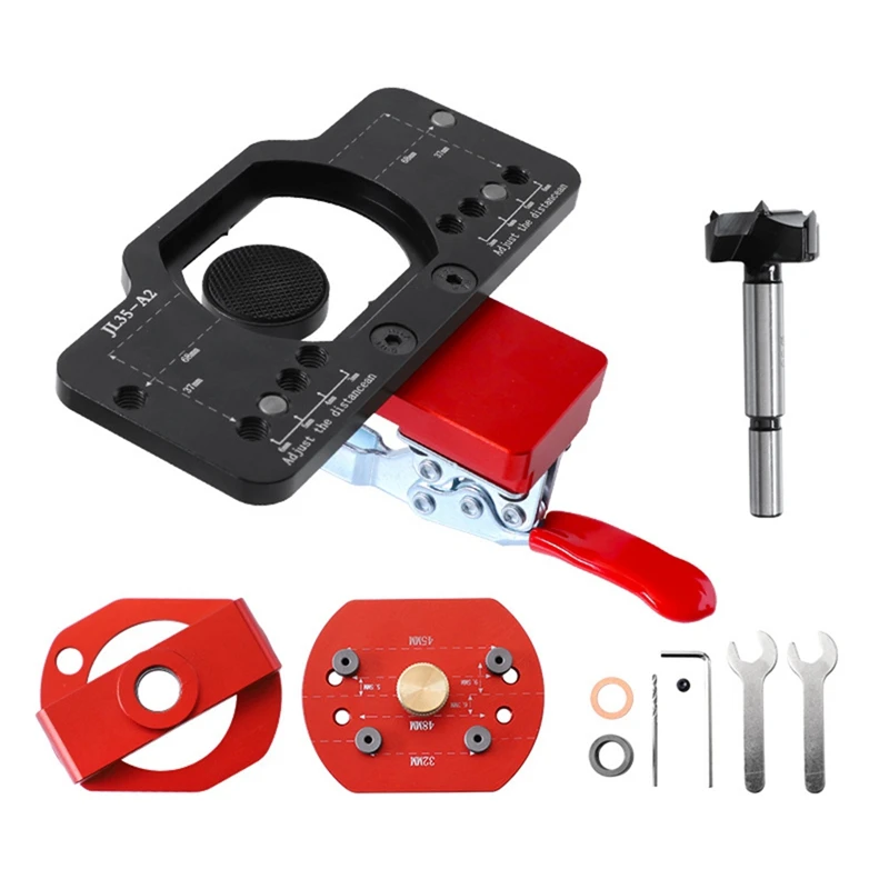 Cabinet Hinge Jig Kit Aluminum Alloy Hole Opener Tool 35Mm For Face Frame Cabinet Cupboard Door Hinges