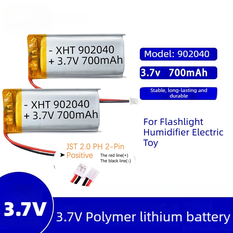 3,7V 700mAh 902040 Lithium-Polymer-Akku LiPo Wiederaufladbare Batterien für Taschenlampe Luftbefeuchter Elektrisches Spielzeug Lautsprecher Kamera