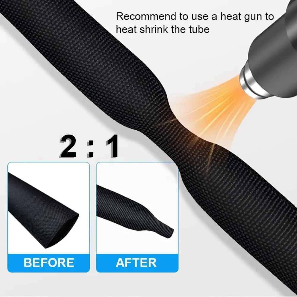 1-10M Braided Cable Sleeves Heat Shrink Tube Insulation Flam Retardant Shrinkable Wire Wrap Sheath Organizer Protection Cover