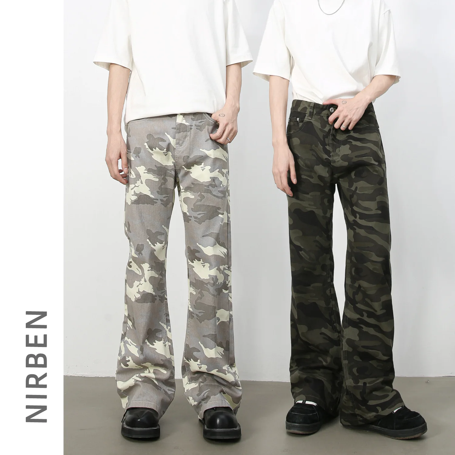 American Retro Camouflage Micro-pull Jeans Men's Street Straight Trendy Brand Casual Loose Trousers