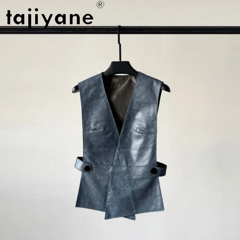 TAJIYANE Genuine Leather Jacket Women Veste Femme V-neck Short Leather Coat Sheepskin Jackets for Woman Slim Fit Vests Дубленка